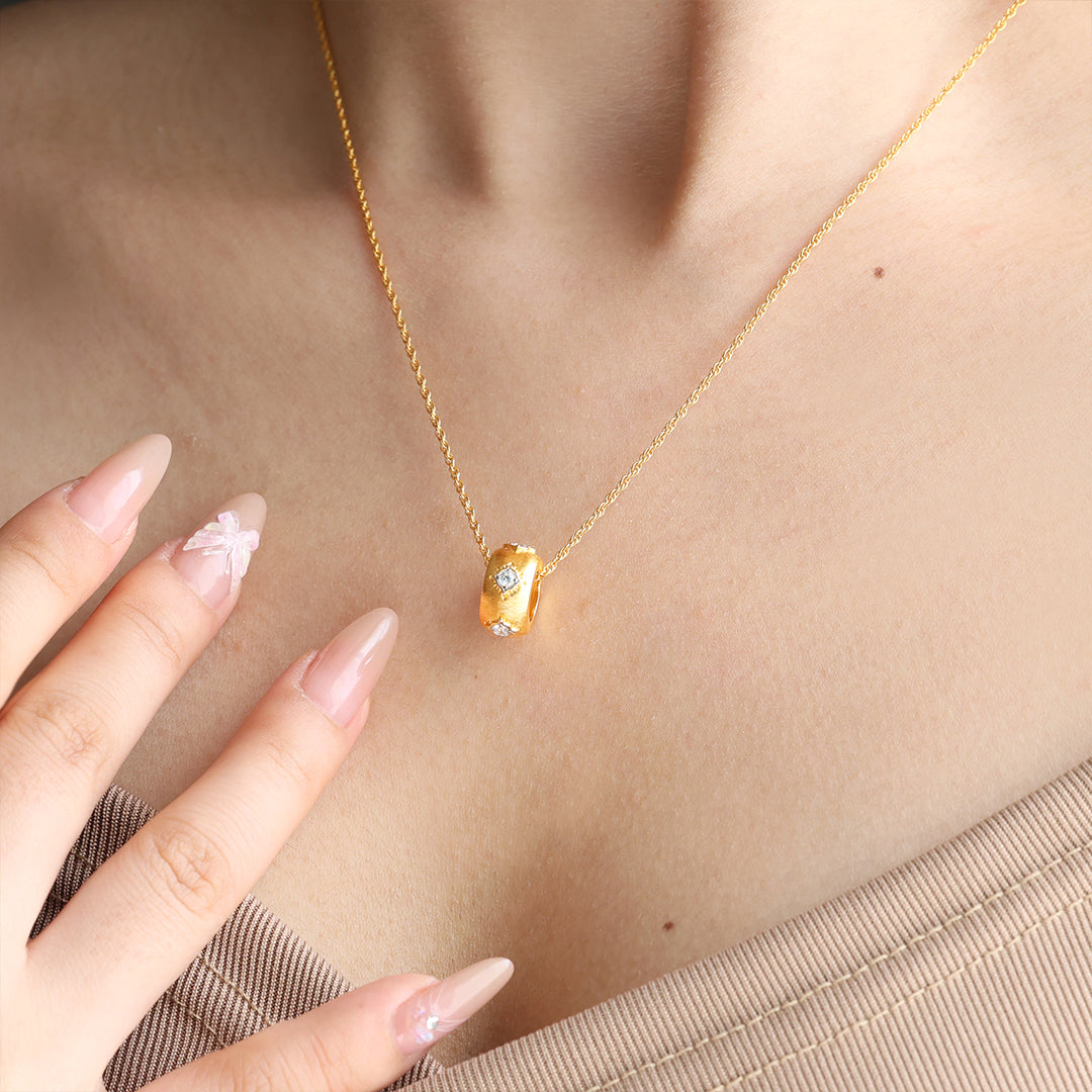 Gold Brushed CZ Necklace