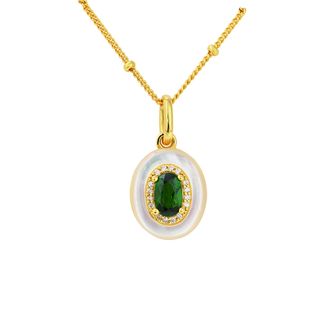 Oval Diopside & Nacre Pendant Necklace