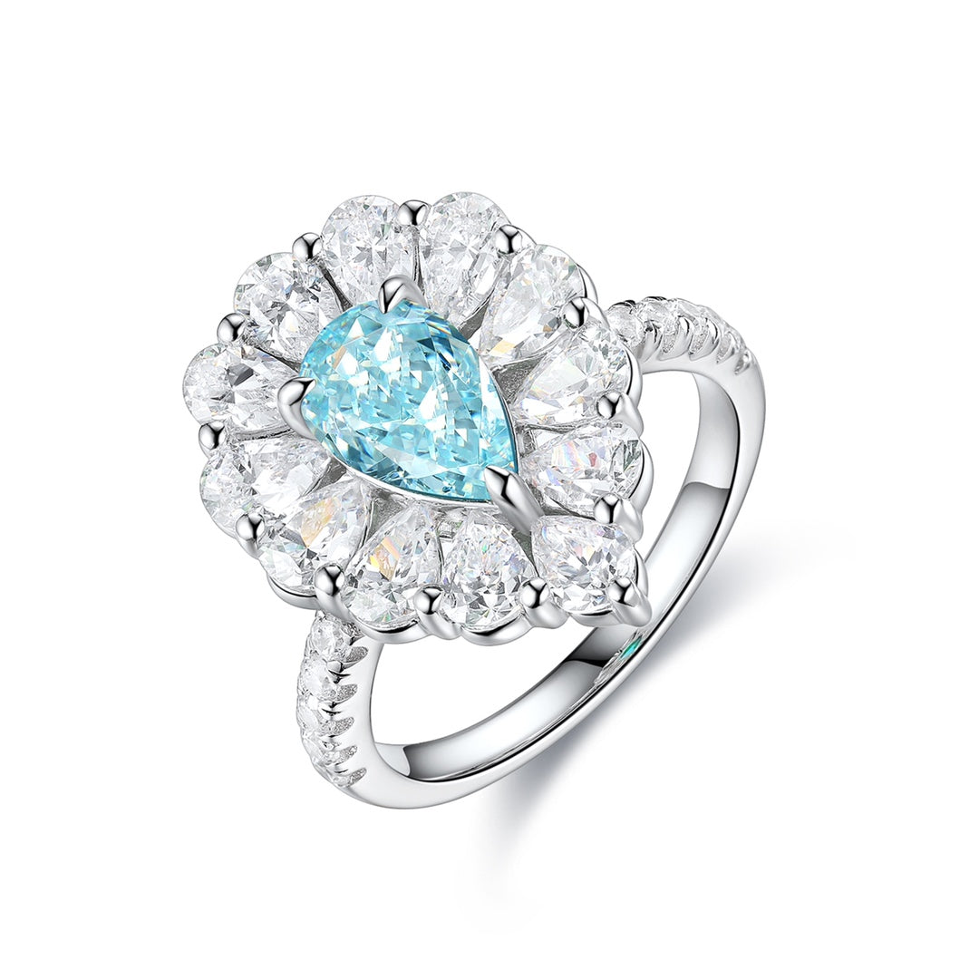 Pear Cut Lab Paraiba Pear Cluster Engagement Ring