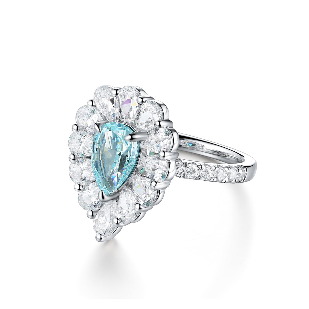 Pear Cut Lab Paraiba Pear Cluster Engagement Ring