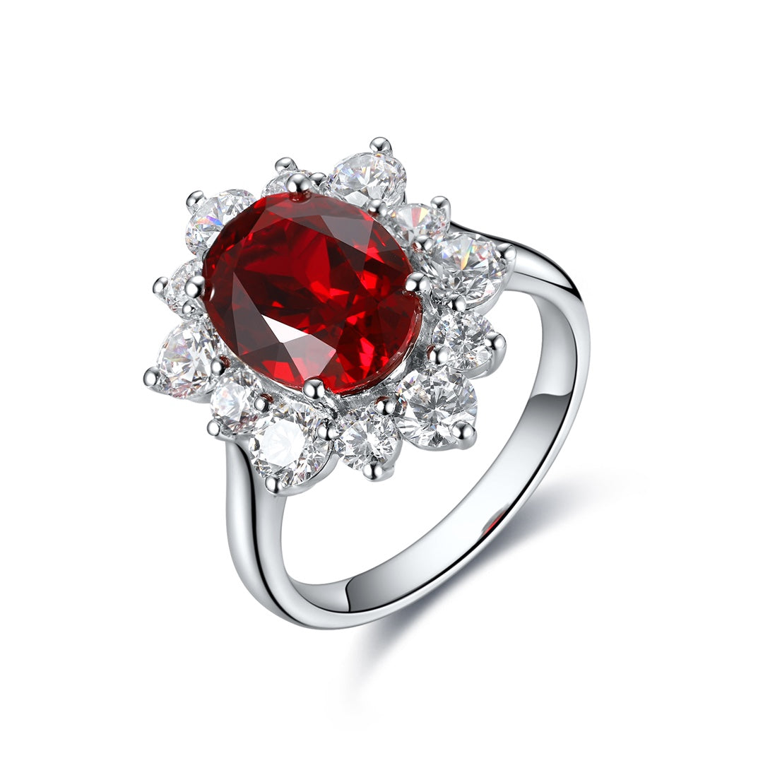 1 Ct Oval Cut Lab Ruby Cluster Engagement Ring