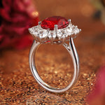 Load image into Gallery viewer, 1 Ct Oval Cut Lab Ruby Cluster Engagement Ring
