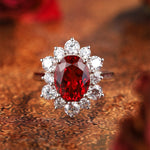 Load image into Gallery viewer, 1 Ct Oval Cut Lab Ruby Cluster Engagement Ring
