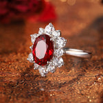 Load image into Gallery viewer, 1 Ct Oval Cut Lab Ruby Cluster Engagement Ring
