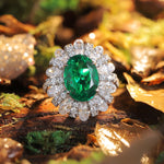 Load image into Gallery viewer, 4 Ct Oval Cut Lab Emerald Cluster Engagement Ring
