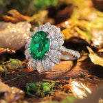 Load image into Gallery viewer, 4 Ct Oval Cut Lab Emerald Cluster Engagement Ring
