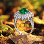 Load image into Gallery viewer, 4 Ct Oval Cut Lab Emerald Cluster Engagement Ring
