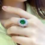 Load image into Gallery viewer, 4 Ct Oval Cut Lab Emerald Cluster Engagement Ring
