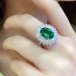 Load image into Gallery viewer, 4 Ct Oval Cut Lab Emerald Cluster Engagement Ring
