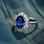 Load image into Gallery viewer, 4 Ct Oval Cut Lab Blue Sapphire Cluster Engagement Ring
