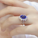 Load image into Gallery viewer, 4 Ct Oval Cut Lab Blue Sapphire Cluster Engagement Ring
