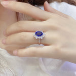 Load image into Gallery viewer, 4 Ct Oval Cut Lab Blue Sapphire Cluster Engagement Ring
