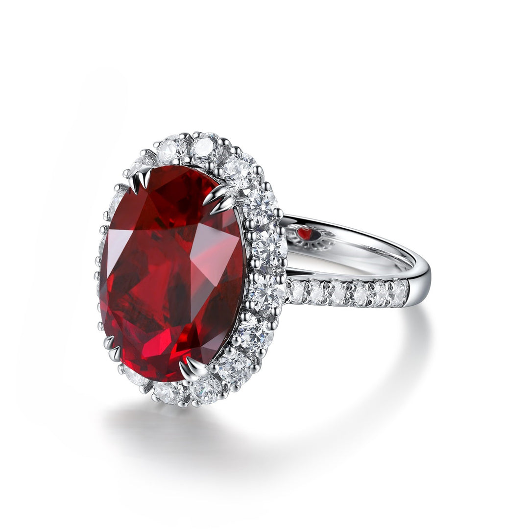 8.5 Ct Oval Cut Lab Ruby Halo Engagement Ring