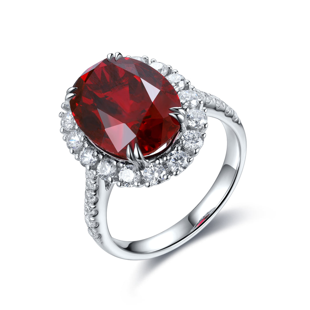 8.5 Ct Oval Cut Lab Ruby Halo Engagement Ring