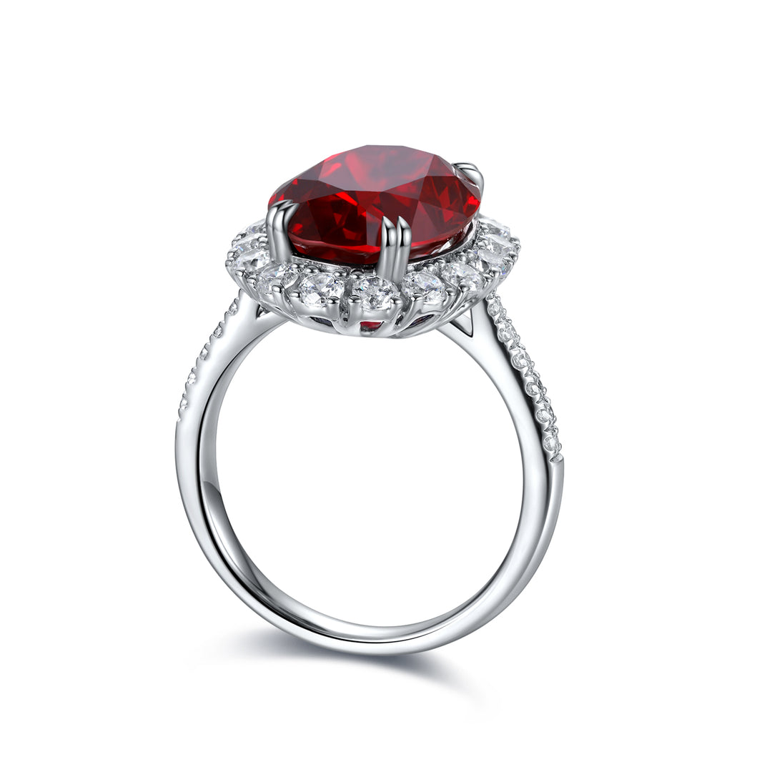 8.5 Ct Oval Cut Lab Ruby Halo Engagement Ring