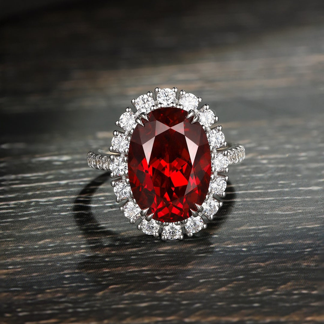 8.5 Ct Oval Cut Lab Ruby Halo Engagement Ring