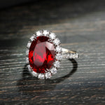 Load image into Gallery viewer, 8.5 Ct Oval Cut Lab Ruby Halo Engagement Ring
