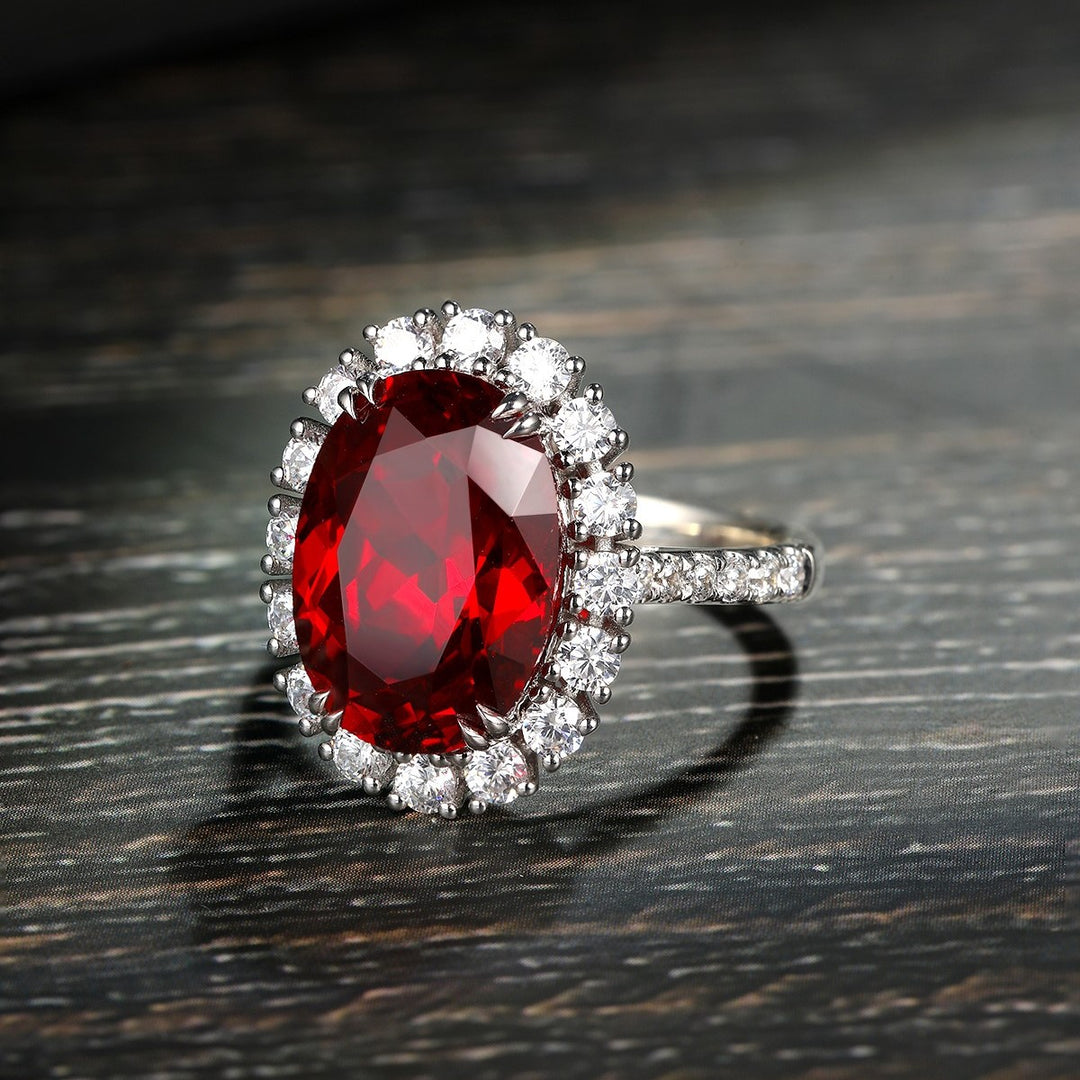 8.5 Ct Oval Cut Lab Ruby Halo Engagement Ring