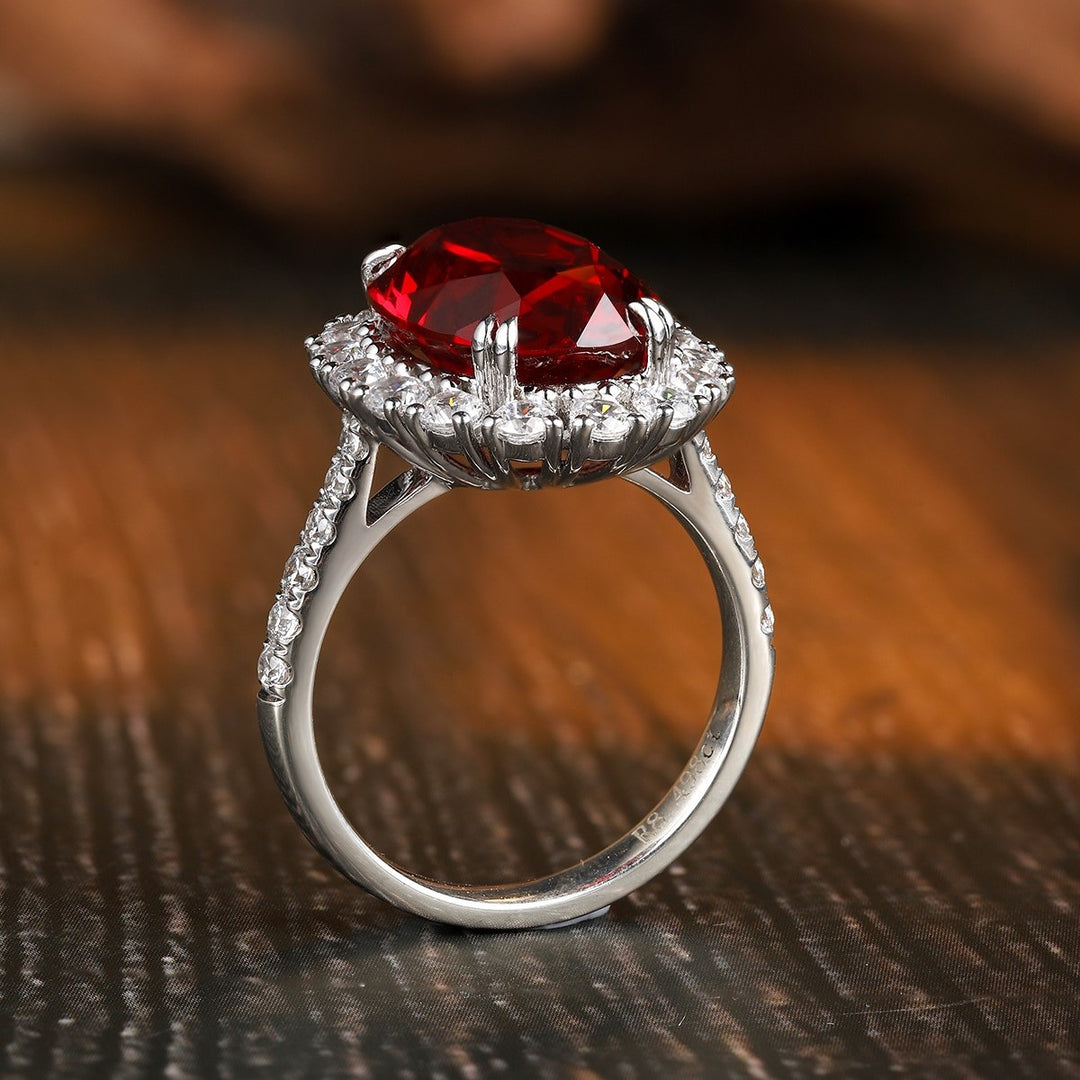 8.5 Ct Oval Cut Lab Ruby Halo Engagement Ring