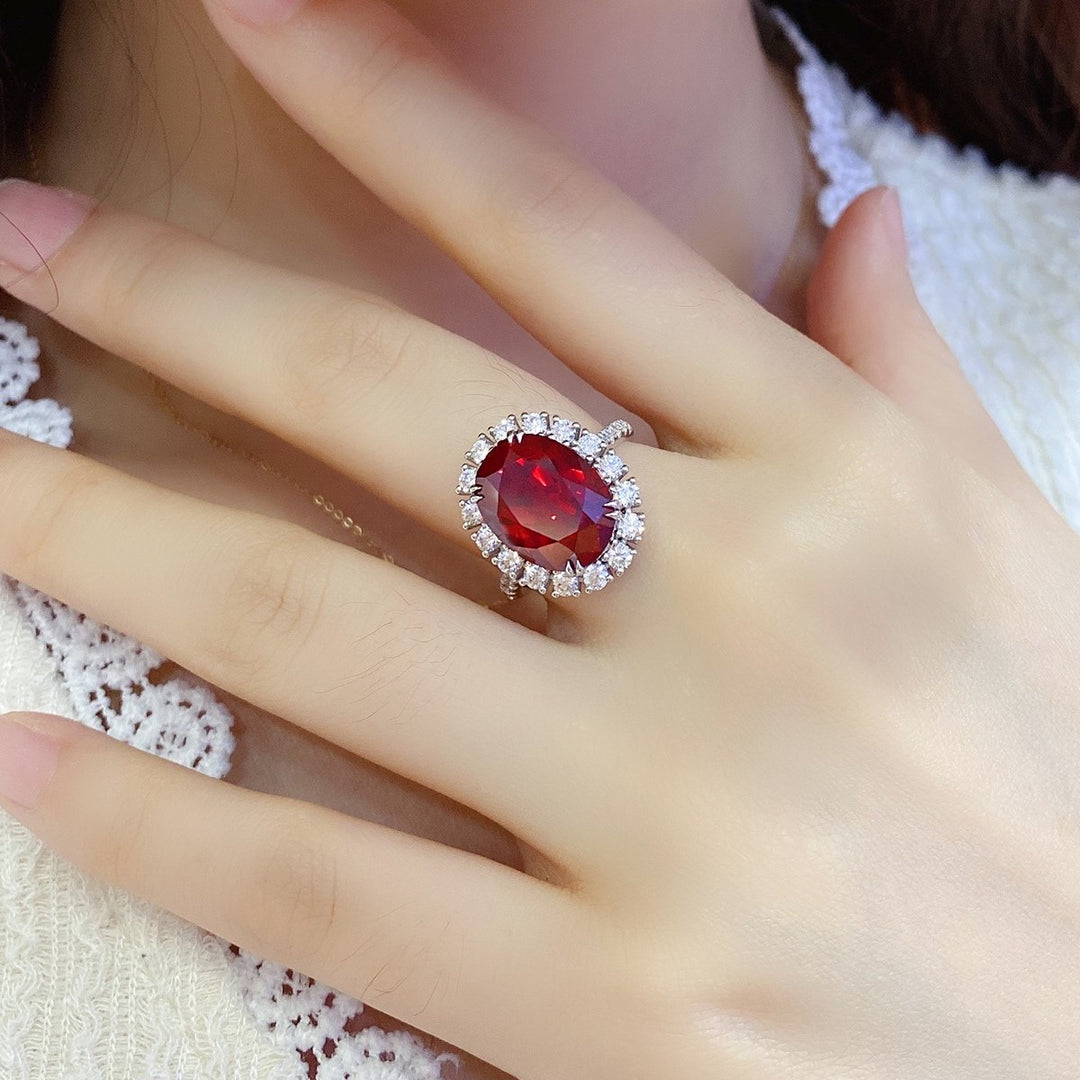 8.5 Ct Oval Cut Lab Ruby Halo Engagement Ring