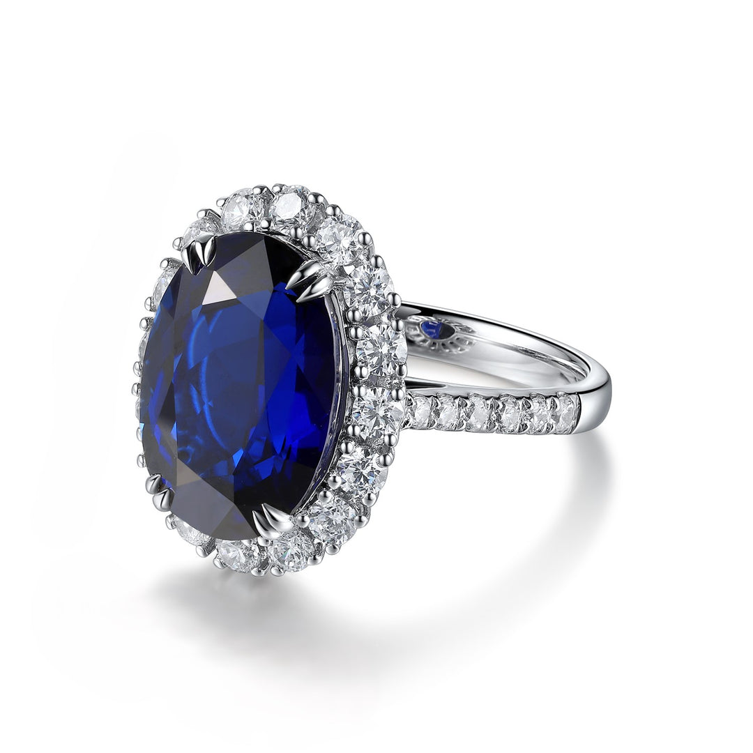 8.5 Ct Oval Cut Lab Blue Sapphire Halo Engagement Ring