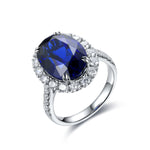 Load image into Gallery viewer, 8.5 Ct Oval Cut Lab Blue Sapphire Halo Engagement Ring
