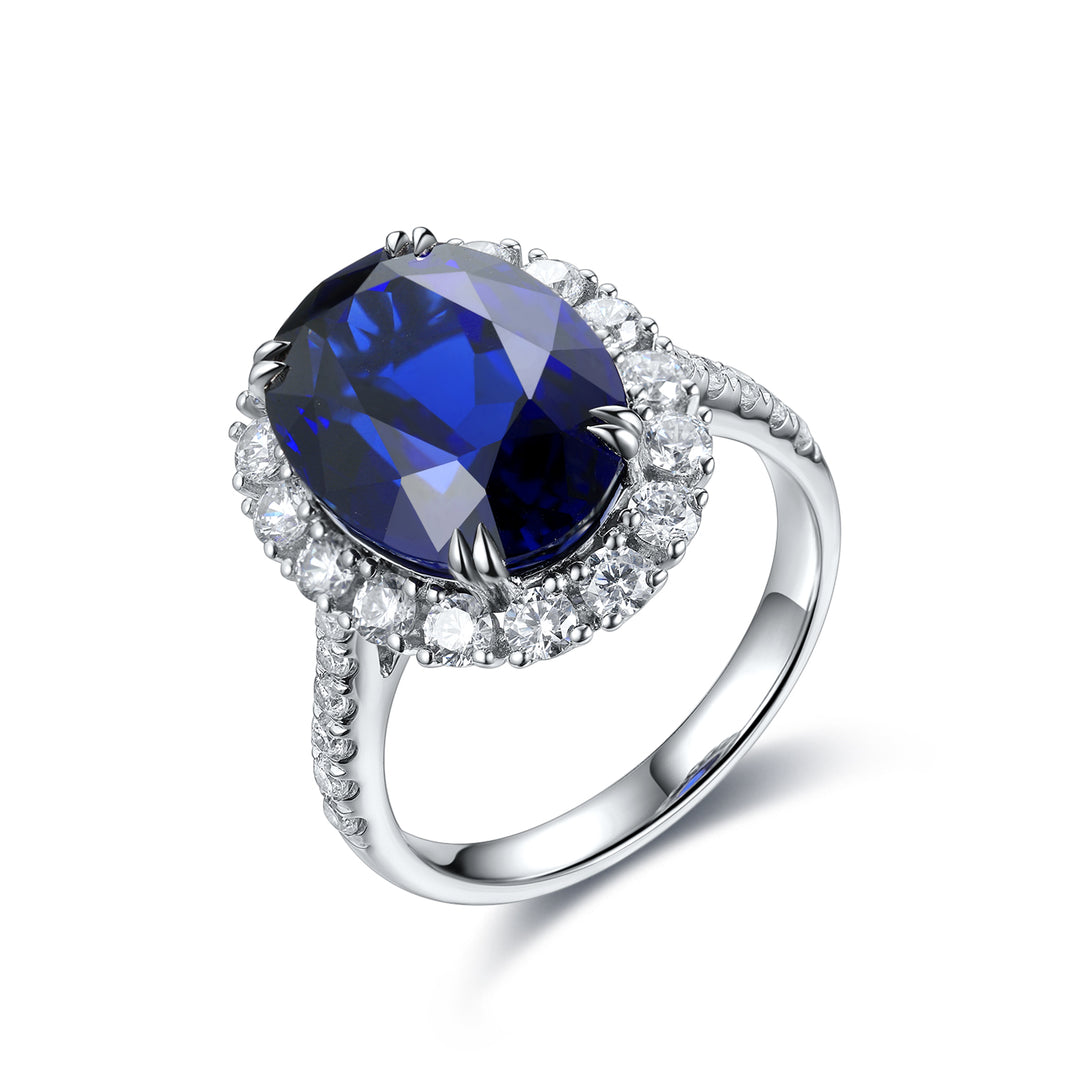 8.5 Ct Oval Cut Lab Blue Sapphire Halo Engagement Ring