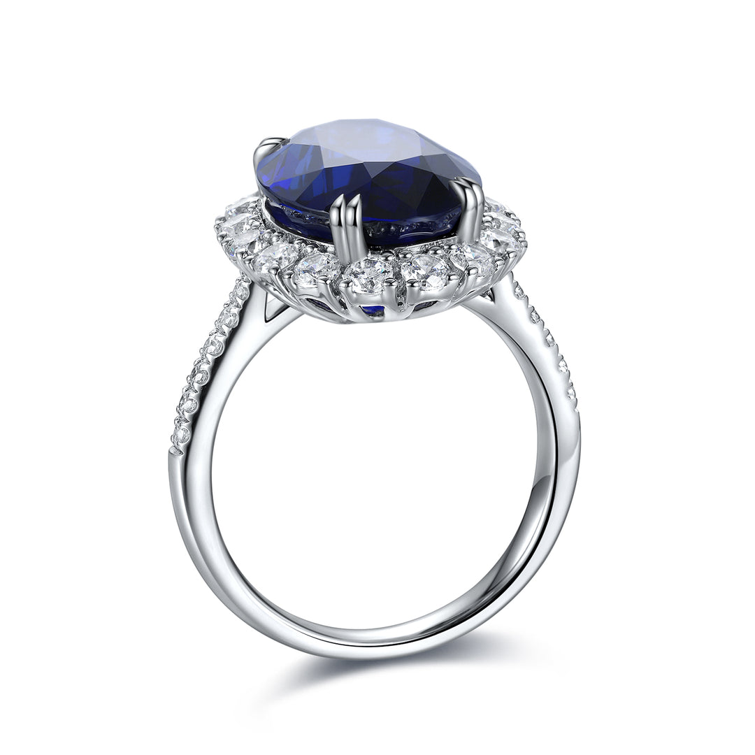 8.5 Ct Oval Cut Lab Blue Sapphire Halo Engagement Ring