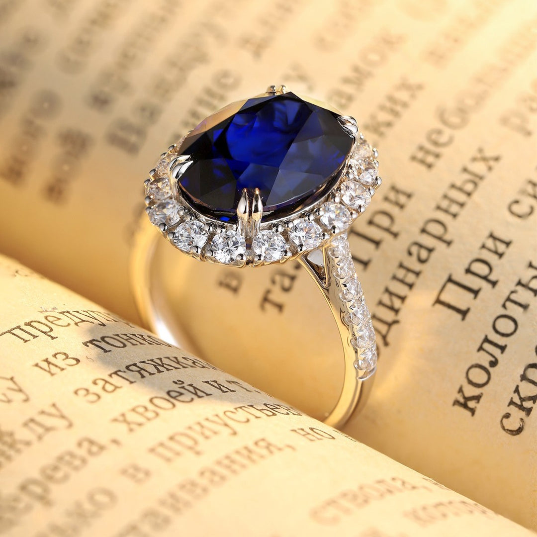 8.5 Ct Oval Cut Lab Blue Sapphire Halo Engagement Ring