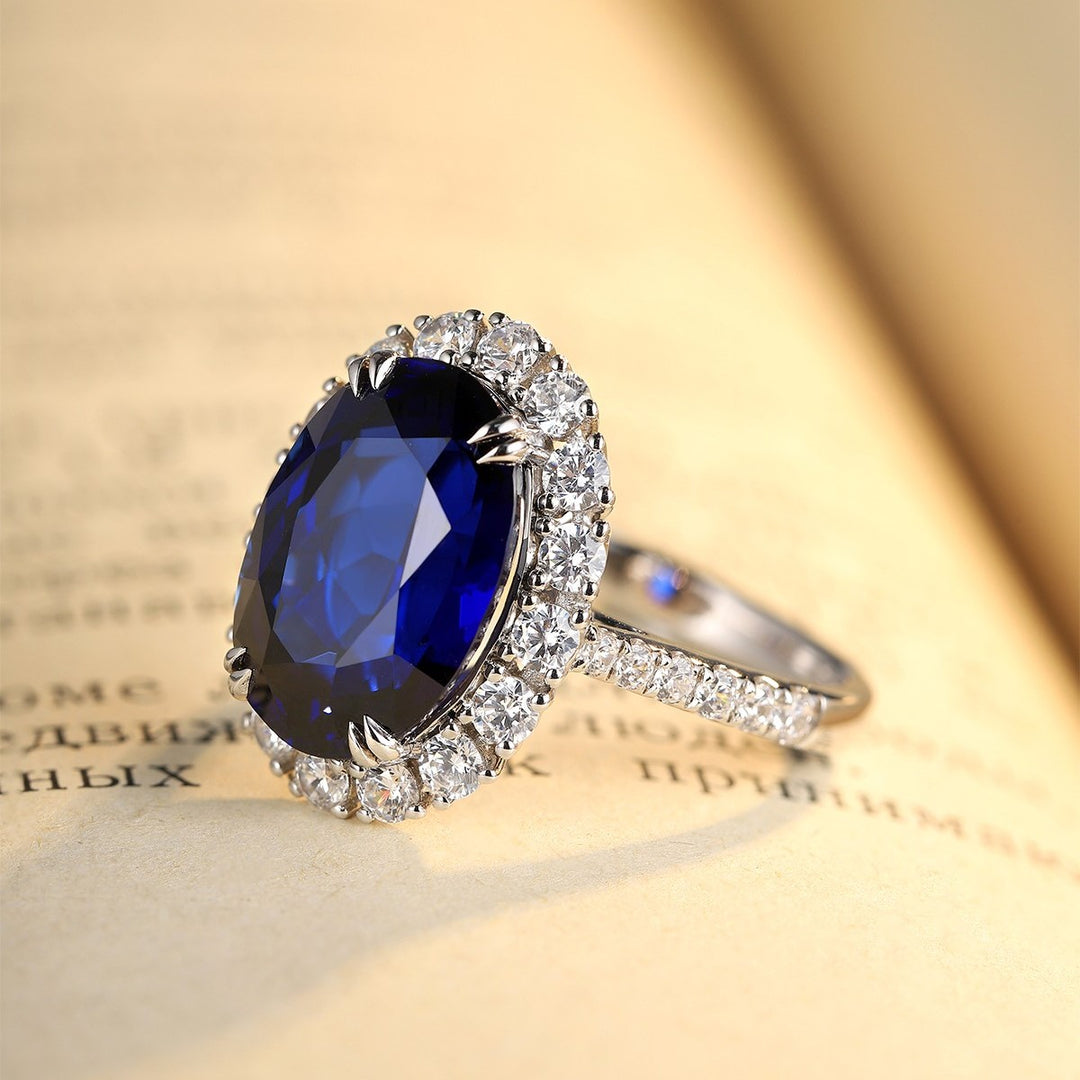 8.5 Ct Oval Cut Lab Blue Sapphire Halo Engagement Ring