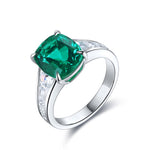 Load image into Gallery viewer, 3.5 Ct Cushion Shape Lab Emerald Four Prongs Graduating Pave Engagement Ring
