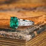 Load image into Gallery viewer, 3.5 Ct Cushion Shape Lab Emerald Four Prongs Graduating Pave Engagement Ring
