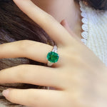 Load image into Gallery viewer, 3.5 Ct Cushion Shape Lab Emerald Four Prongs Graduating Pave Engagement Ring
