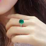 Load image into Gallery viewer, 3.5 Ct Cushion Shape Lab Emerald Four Prongs Graduating Pave Engagement Ring
