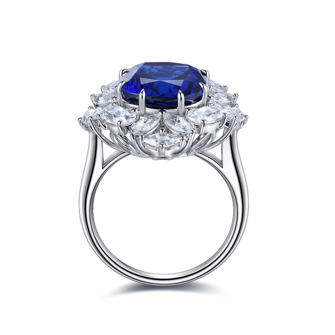 5.5 Ct Cushion Cut Lab Blue Sapphire Cluster Engagement Ring