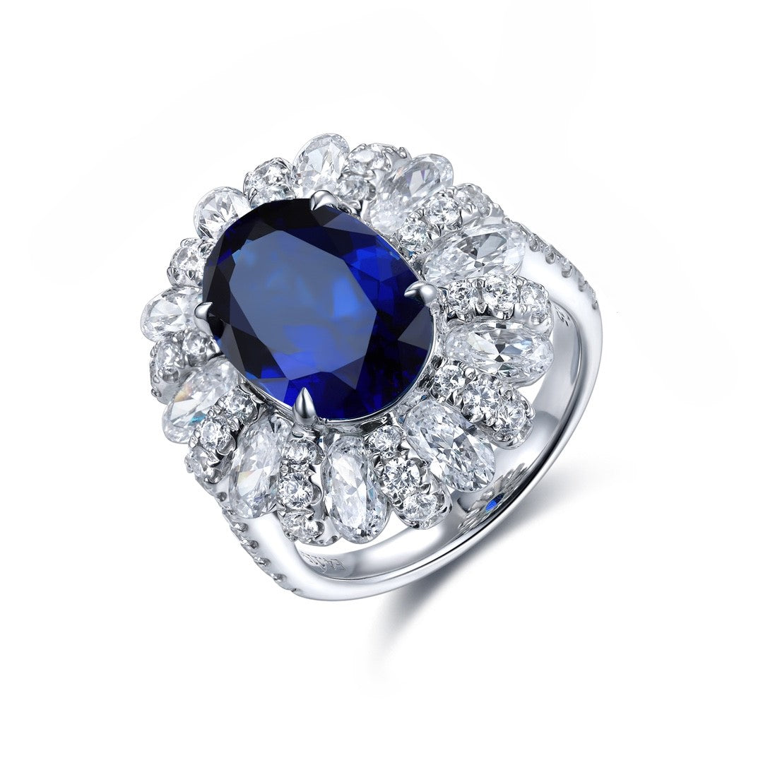 6 Ct Oval Cut Lab Blue Sapphire Cluster Engagement Ring