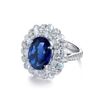 Load image into Gallery viewer, 6 Ct Oval Cut Lab Blue Sapphire Cluster Engagement Ring
