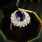 Load image into Gallery viewer, 6 Ct Oval Cut Lab Blue Sapphire Cluster Engagement Ring
