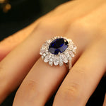 Load image into Gallery viewer, 6 Ct Oval Cut Lab Blue Sapphire Cluster Engagement Ring
