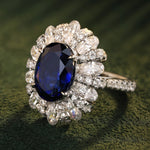 Load image into Gallery viewer, 6 Ct Oval Cut Lab Blue Sapphire Cluster Engagement Ring
