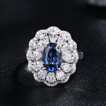 Load image into Gallery viewer, 2.6 Ct Oval Cut Lab Blue Sapphire Double Cluster Engagement Ring
