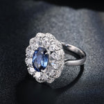 Load image into Gallery viewer, 2.6 Ct Oval Cut Lab Blue Sapphire Double Cluster Engagement Ring
