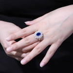 Load image into Gallery viewer, 2.6 Ct Oval Cut Lab Blue Sapphire Double Cluster Engagement Ring
