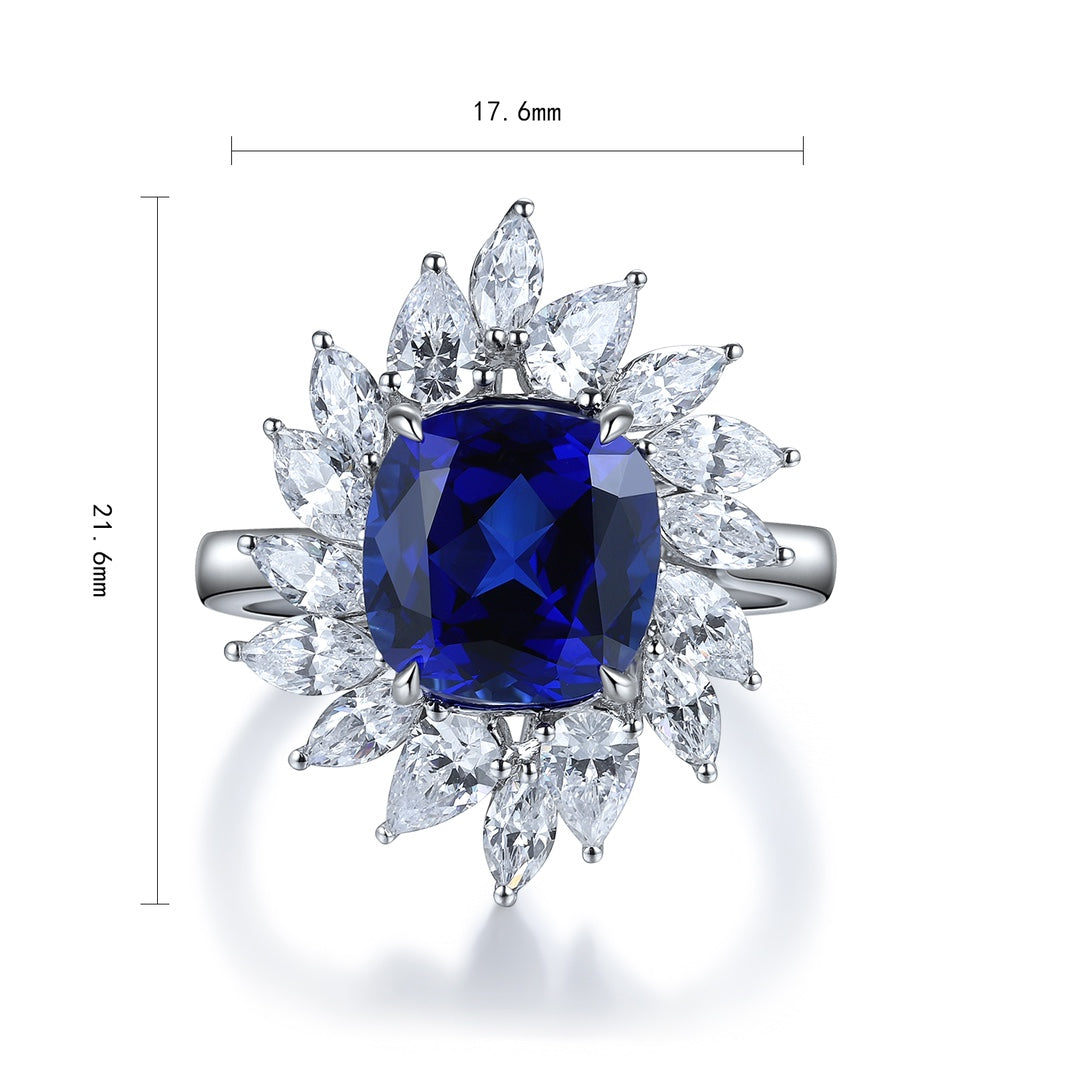 4 Ct Cushion Cut Lab Blue Sapphire Pear Cluster Engagement Ring