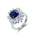 Load image into Gallery viewer, 4 Ct Cushion Cut Lab Blue Sapphire Pear Cluster Engagement Ring
