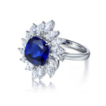 Load image into Gallery viewer, 4 Ct Cushion Cut Lab Blue Sapphire Pear Cluster Engagement Ring
