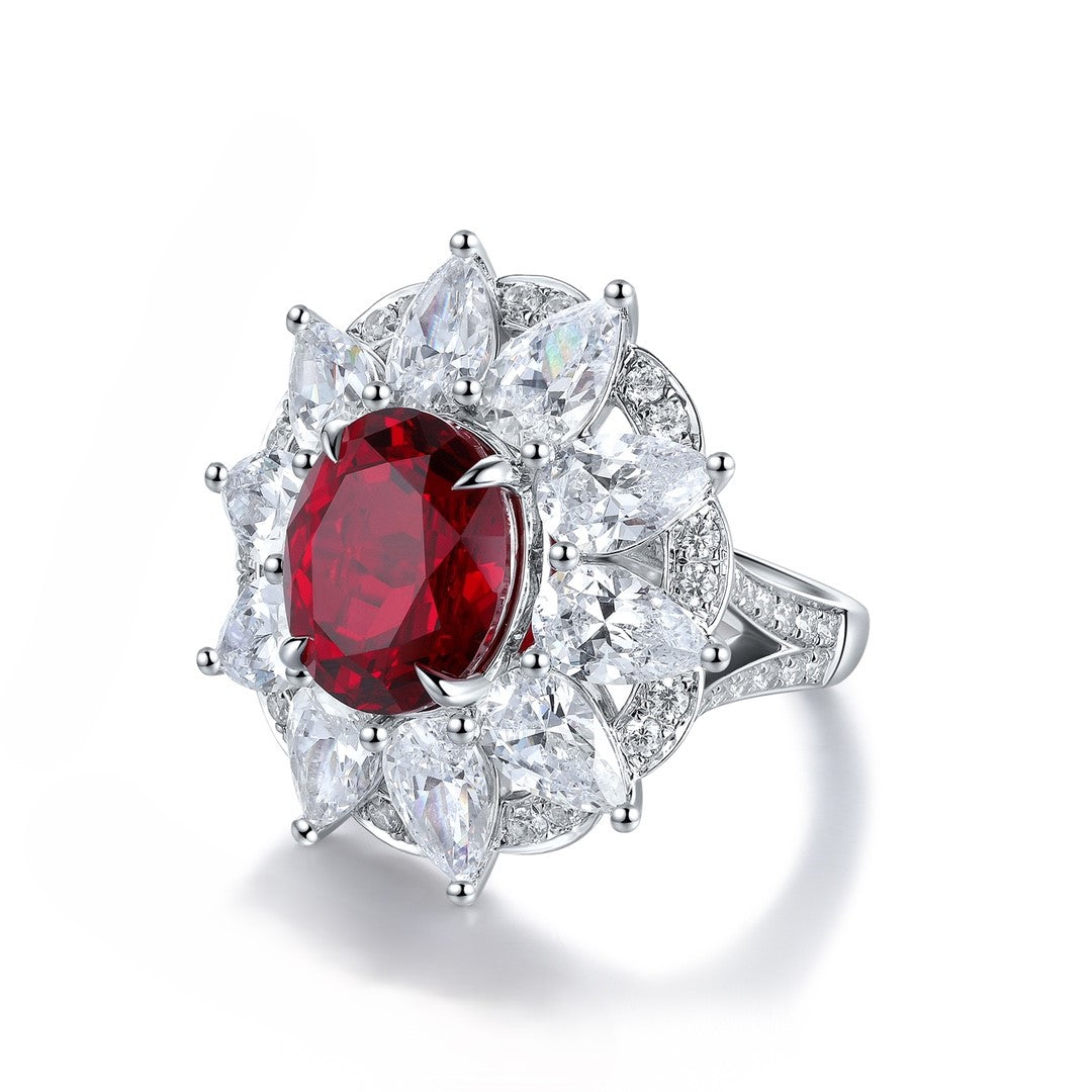 6.5 Ct Oval Cut Lab Ruby Art Deco Inspired Engagement Ring