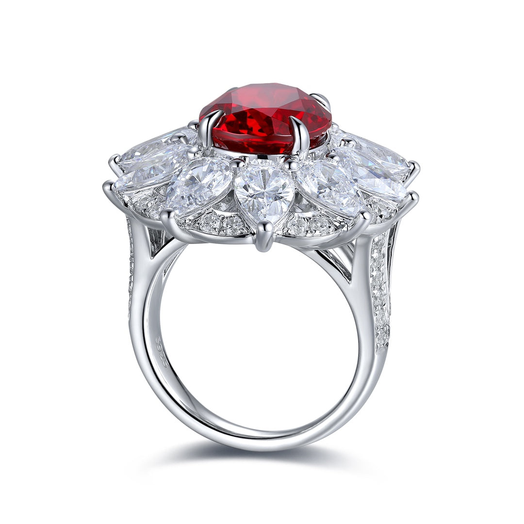 6.5 Ct Oval Cut Lab Ruby Art Deco Inspired Engagement Ring