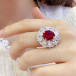 Load image into Gallery viewer, 6.5 Ct Oval Cut Lab Ruby Art Deco Inspired Engagement Ring
