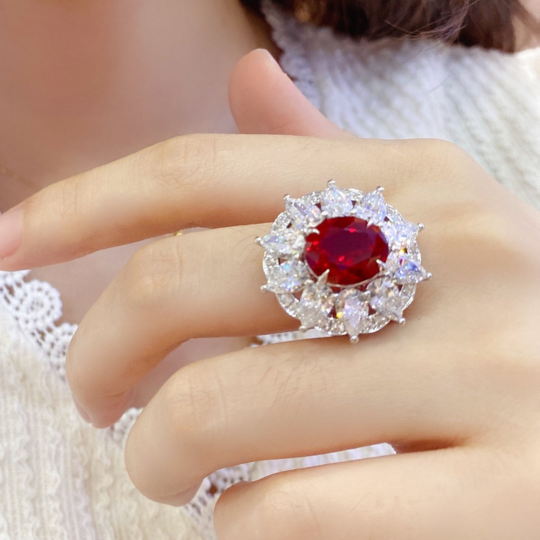 6.5 Ct Oval Cut Lab Ruby Art Deco Inspired Engagement Ring